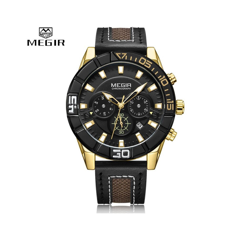 Chronograph Mens Watch Quartz Sport Watches Men Leather Analog Business Clock Army Wristwatch Relogios Masculino