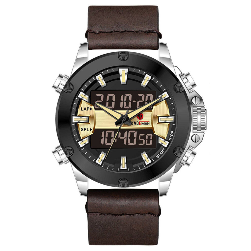 Mens Watches Leather Top Sports Military Chronograph digital analog male Quartz Watch Men