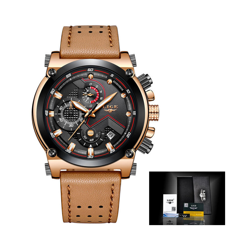 Men Watches Top Business Big Dial Chronograph Leather Sport Watch Men Waterproof Quartz Watch Relojes Hombre