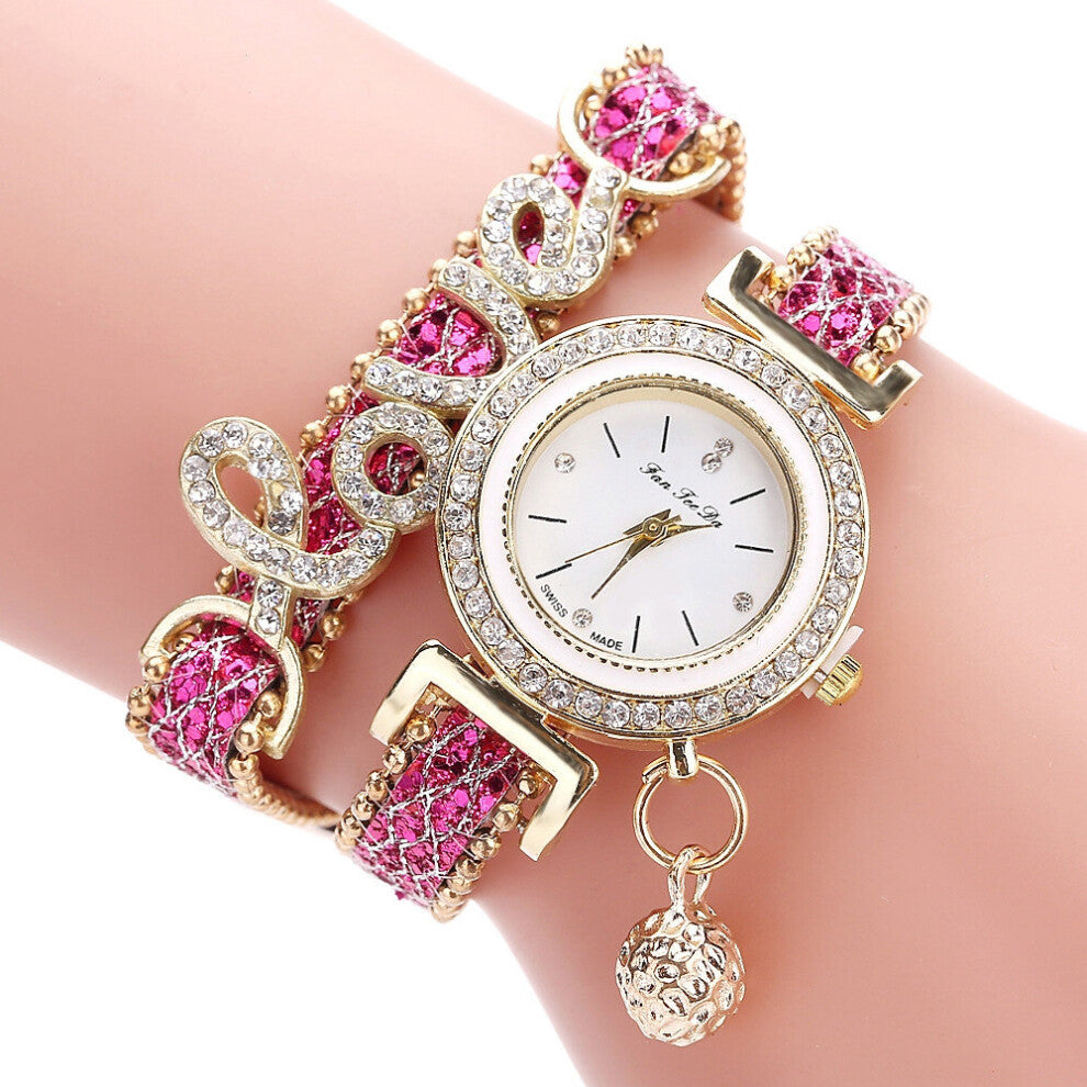 Women Bracelet Watches Ladies Love Leather Strap Rhinestone Quartz Wrist Watch Quartz Watch relogio feminino
