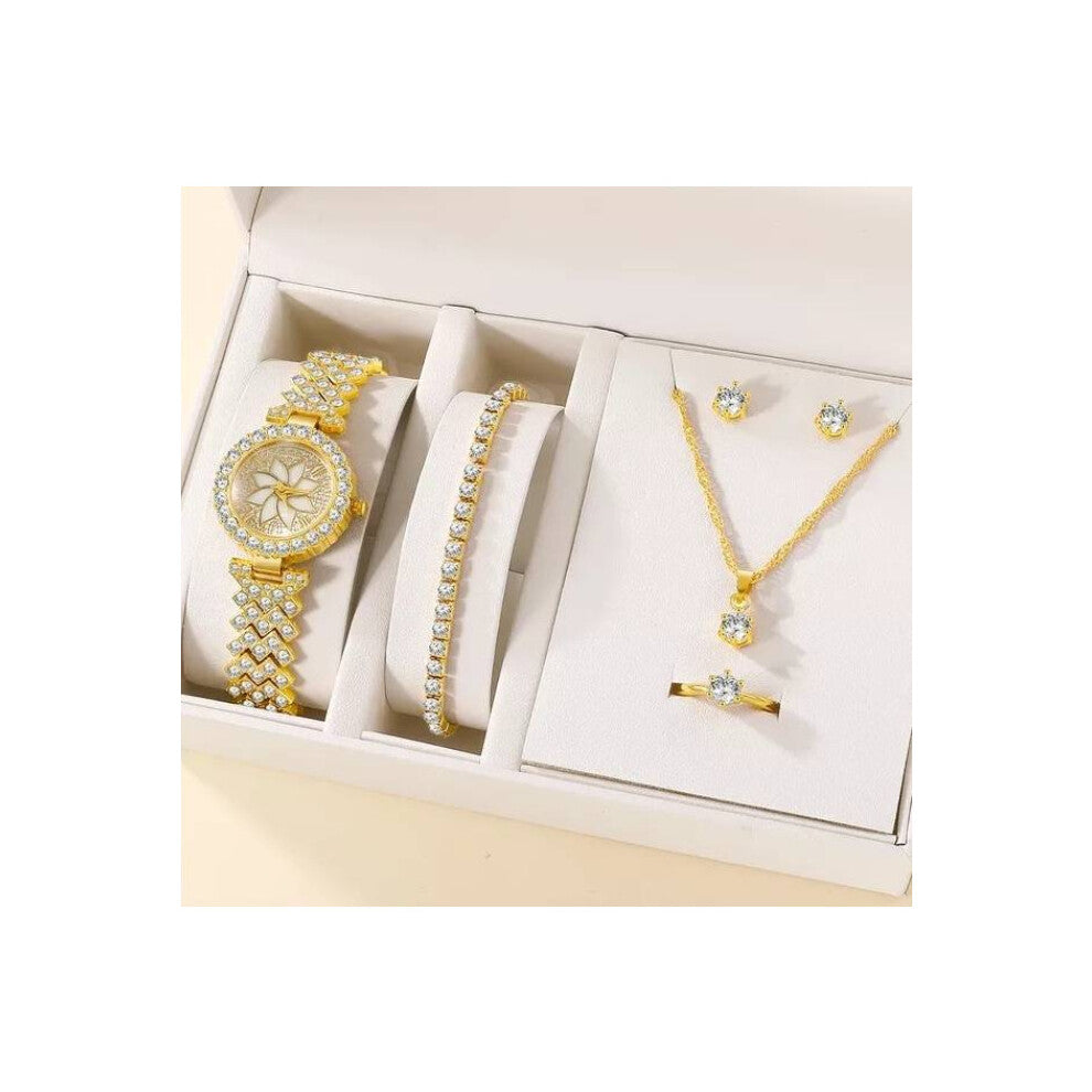 5PCS Women Watches Set Rose Green Ladies Bracelet Watch Wristwatch Womens Quartz Dress Clock Ladies Feminino Reloj