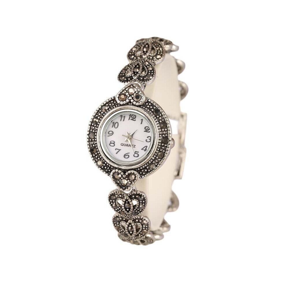 Antique Tibetan Silver Quartz Wristwatch Women's Bracelet Watches Lady Dress Watches Crystal Jewelry