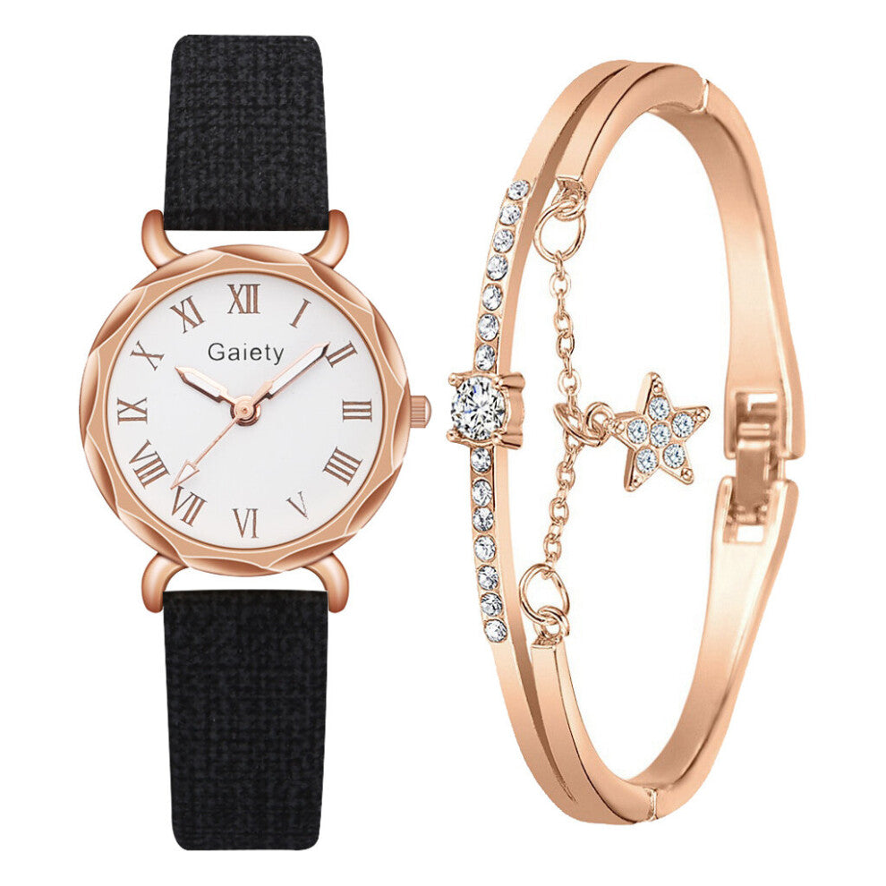 Gaiety 2pcs Set Casual Watch For Women Rhinestone Bracelet Watch Leather Ladies Wrist Clock Dress Gfit Montre Femme