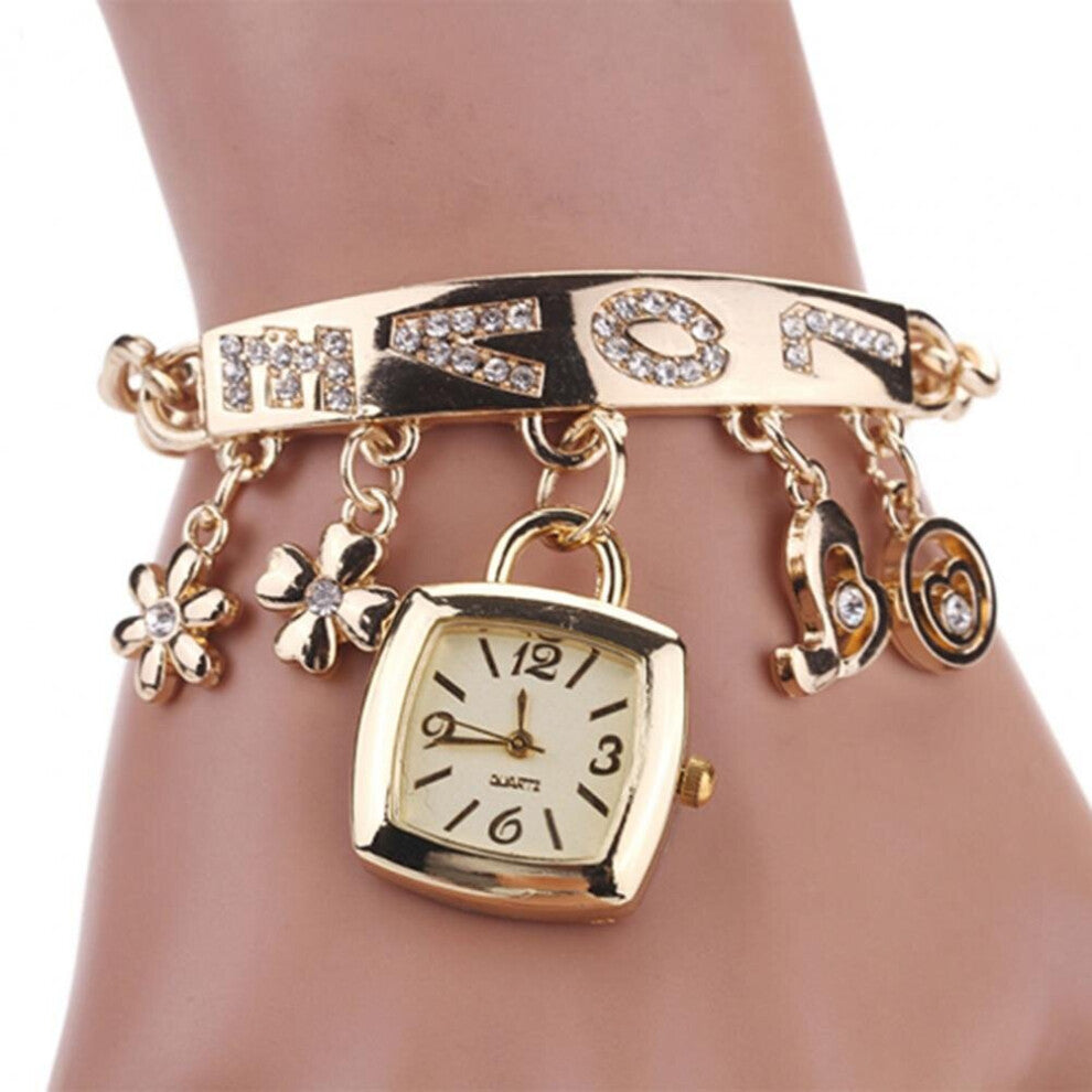 Casual Stainless Steel Watch Bracelet Watch Flower Women Bracelet Watch Women Heart Love Style Rhinestone Bracelet Women