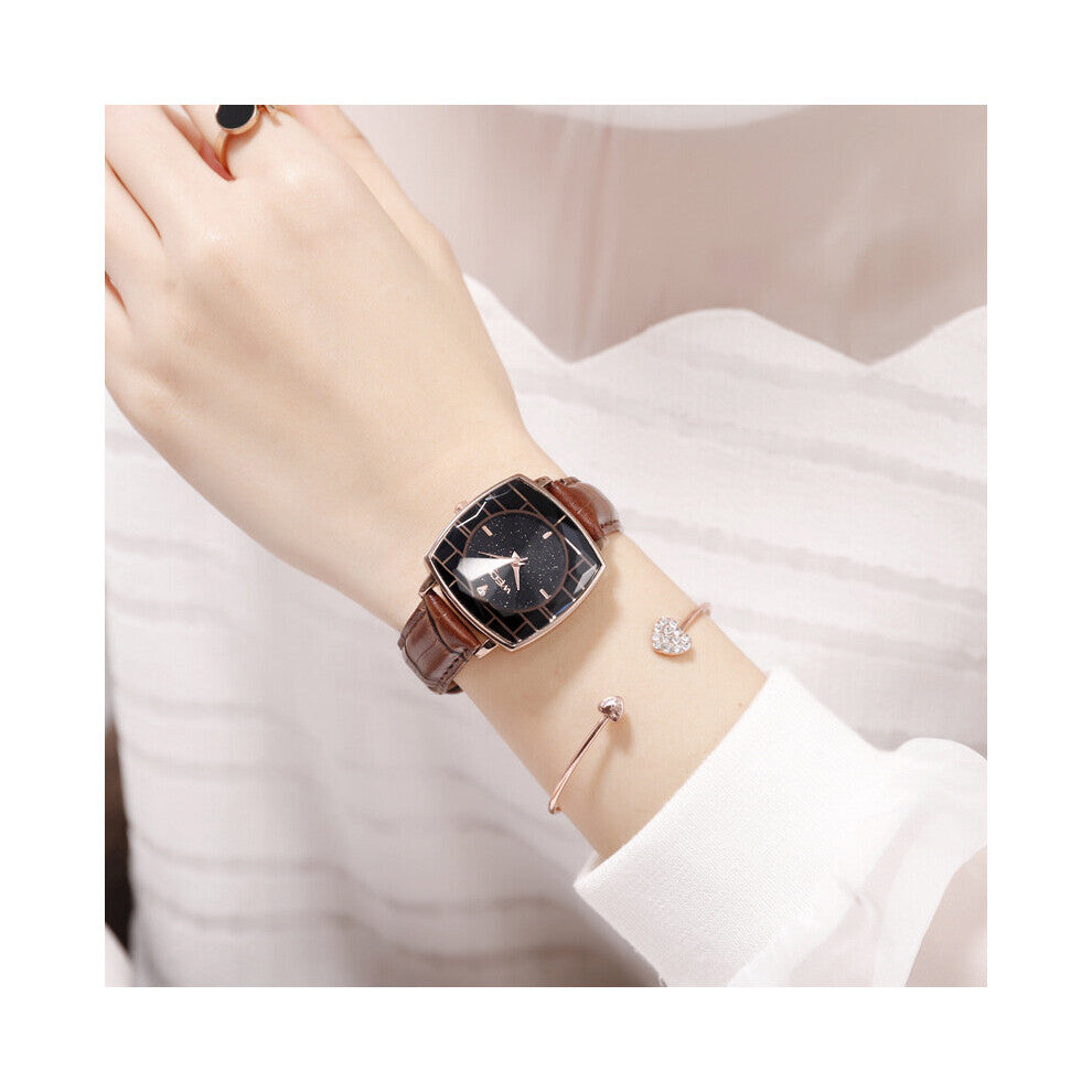 Square Ladies Wrist Watches Starry Sky Female Clock Leather Quartz Watch Women Watches Bracelet Watch Montre Femme