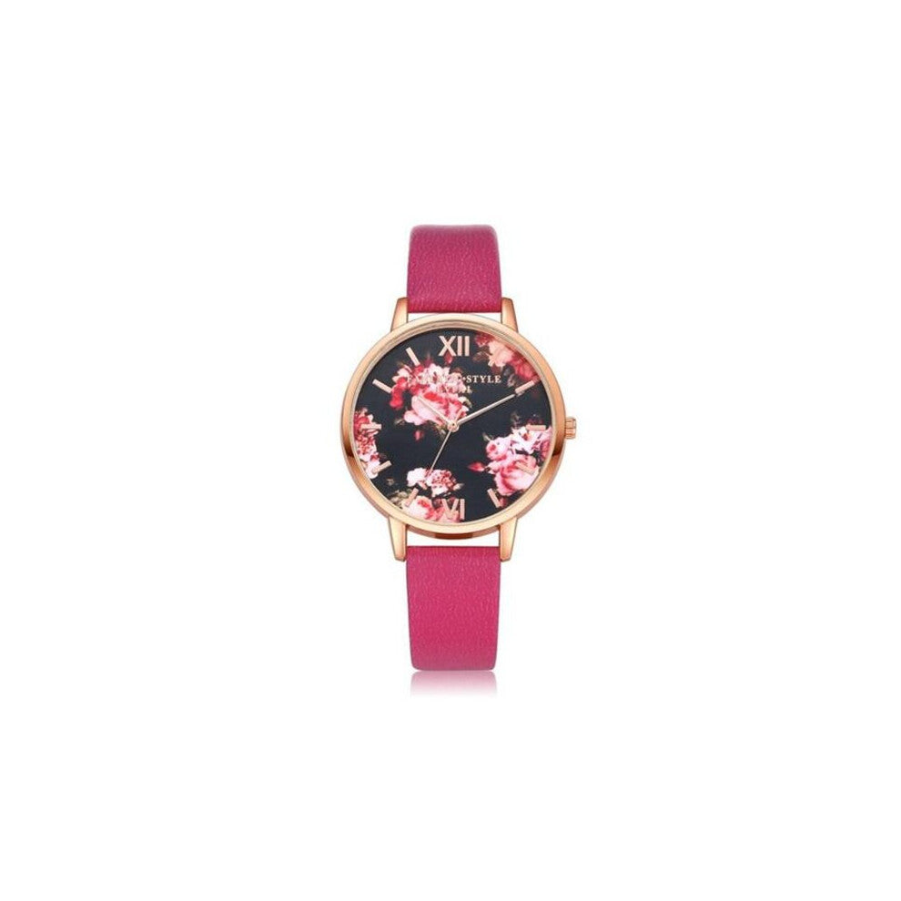 Women Leather Strap Bracelet Watch Rose Flowers Women Dress Watches Business Clock Relogio Feminino