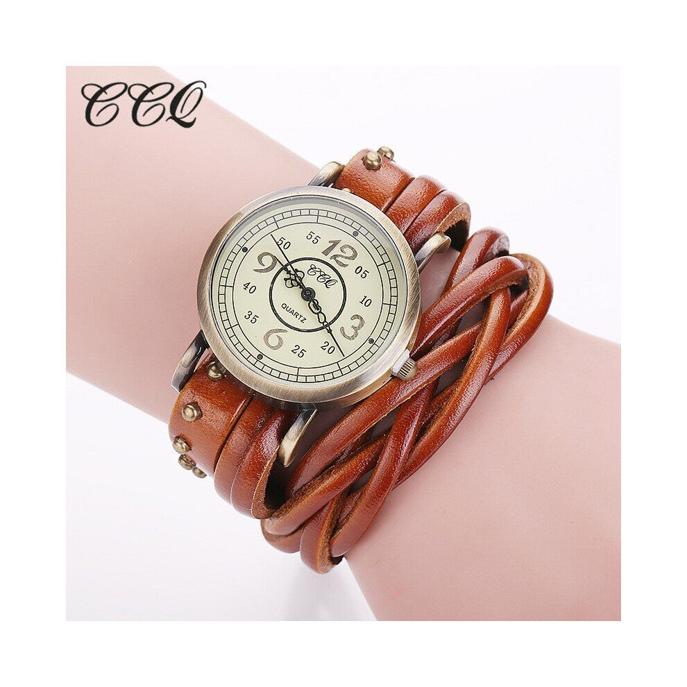 Vintage Retro Rivet Braided Leather Bracelet Watch Casual Women Quartz Watch Relogio Feminino 1513