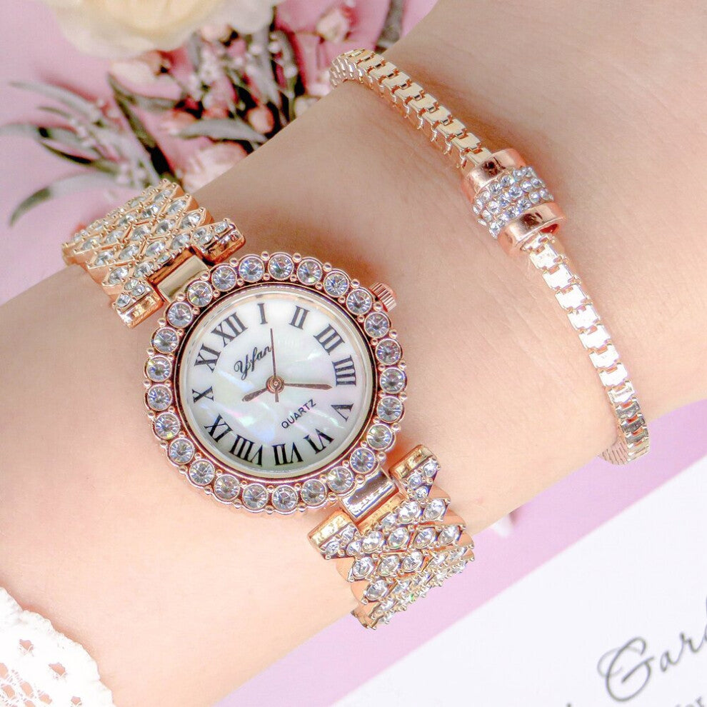 2PCS -Set Rose Bracelet Watches For Women Ladies Dress Quartz Clock Wristwatch Watch Gift Relogio Feminino