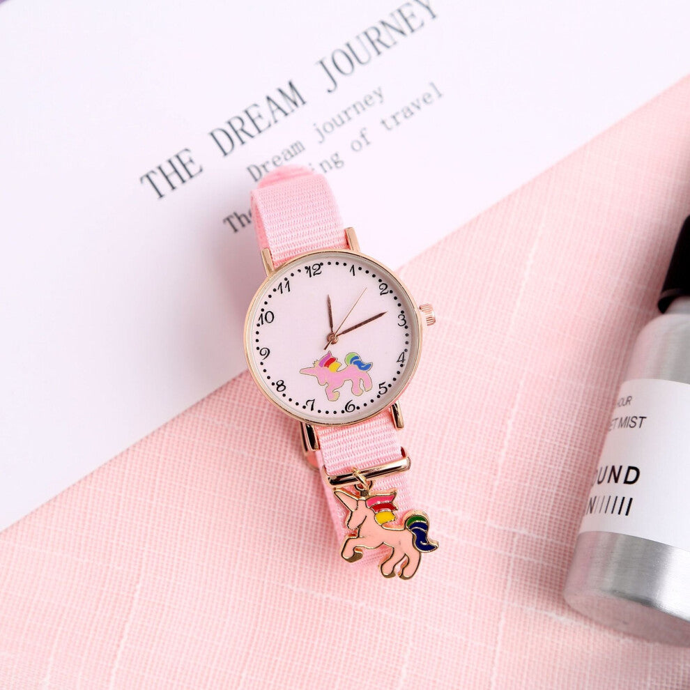 Pendant Girl Women Watch Cartoon Unicorn Cloud Cheery Pink Ladies Bracelet Watches Set Student Quartz Canvas Watch Reloj