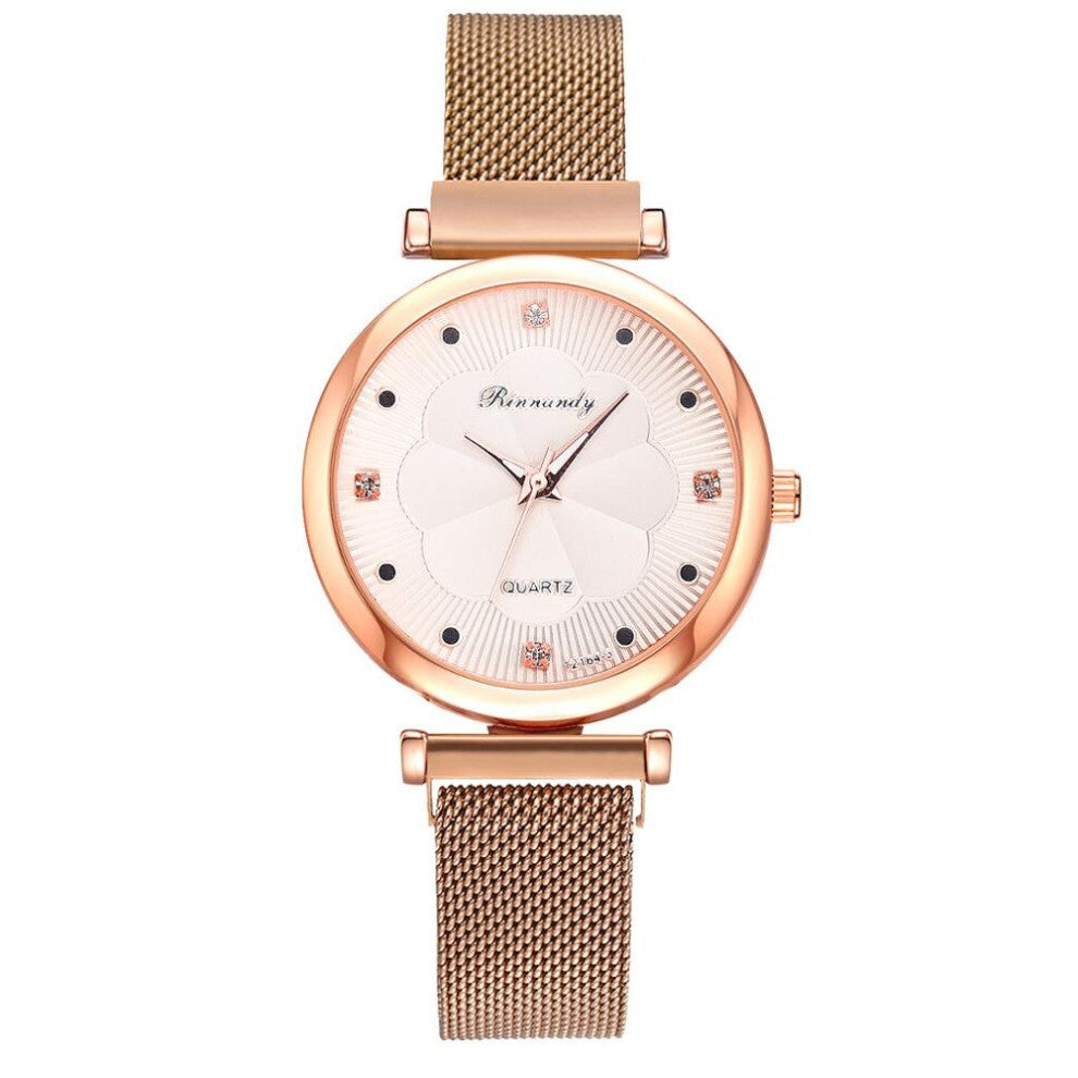 Alloy Mesh Strap Ladies Watch Flower Dial Quartz Watch 5 Piece Set Magnet Buckle Casual Female Watch Bracelet Watch
