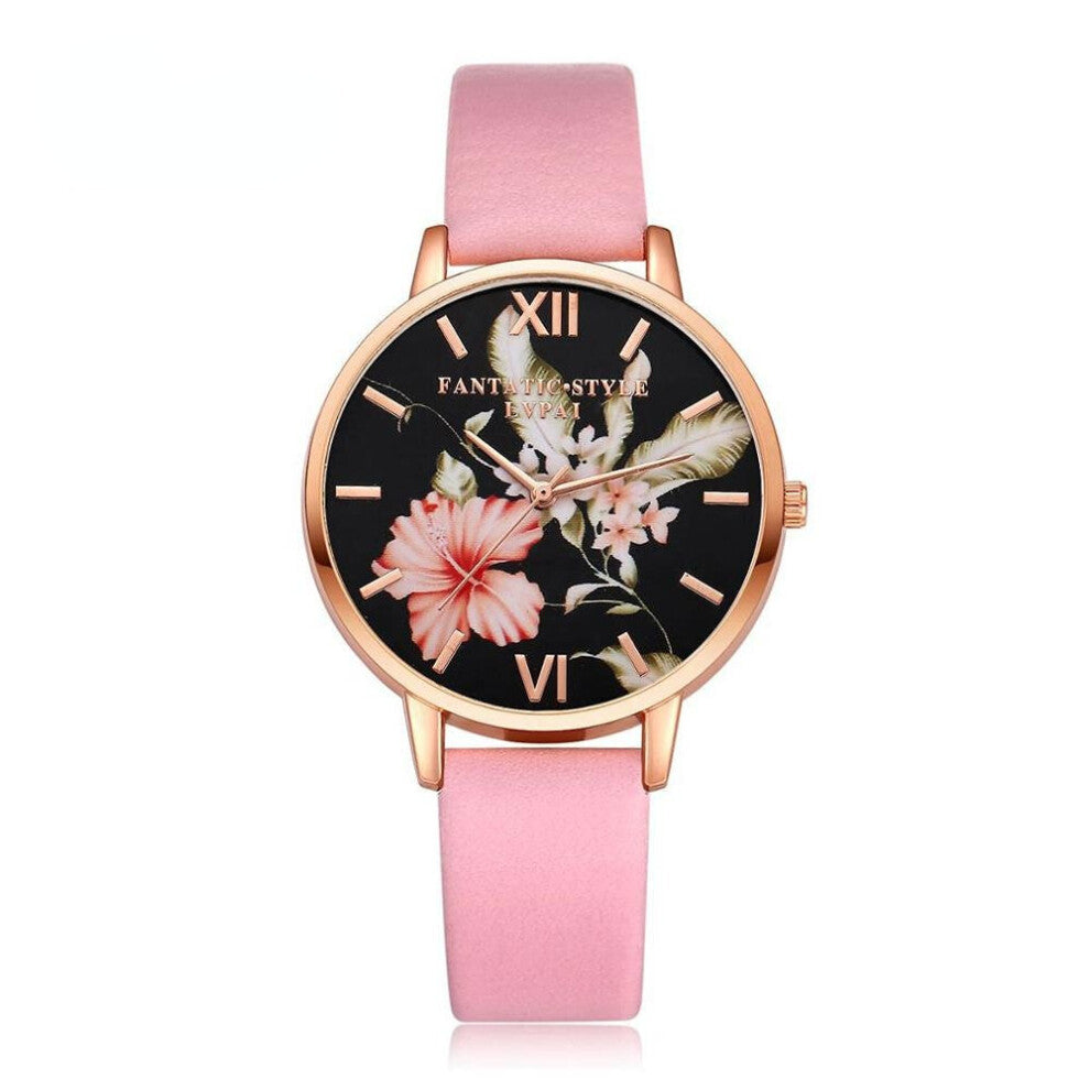 Women Bracelet Watch Rose Flowers Leather Women Dress Watches Business Clock Watch