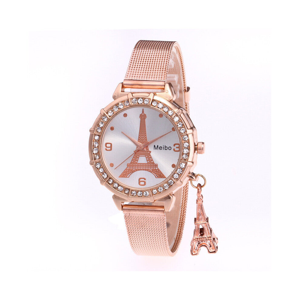 Women Tower Pendant Wacthes Bracelet Watch Women Metal Mesh Stainless Steel Quartz Watches Relogio Feminin