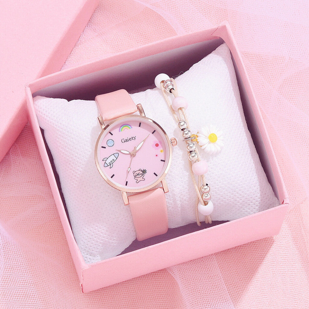 Suit 2pcs Women's Watch Personality Bracelet Watches Cartoon Pattern Top Girl Leisure Female Wristwatch ????