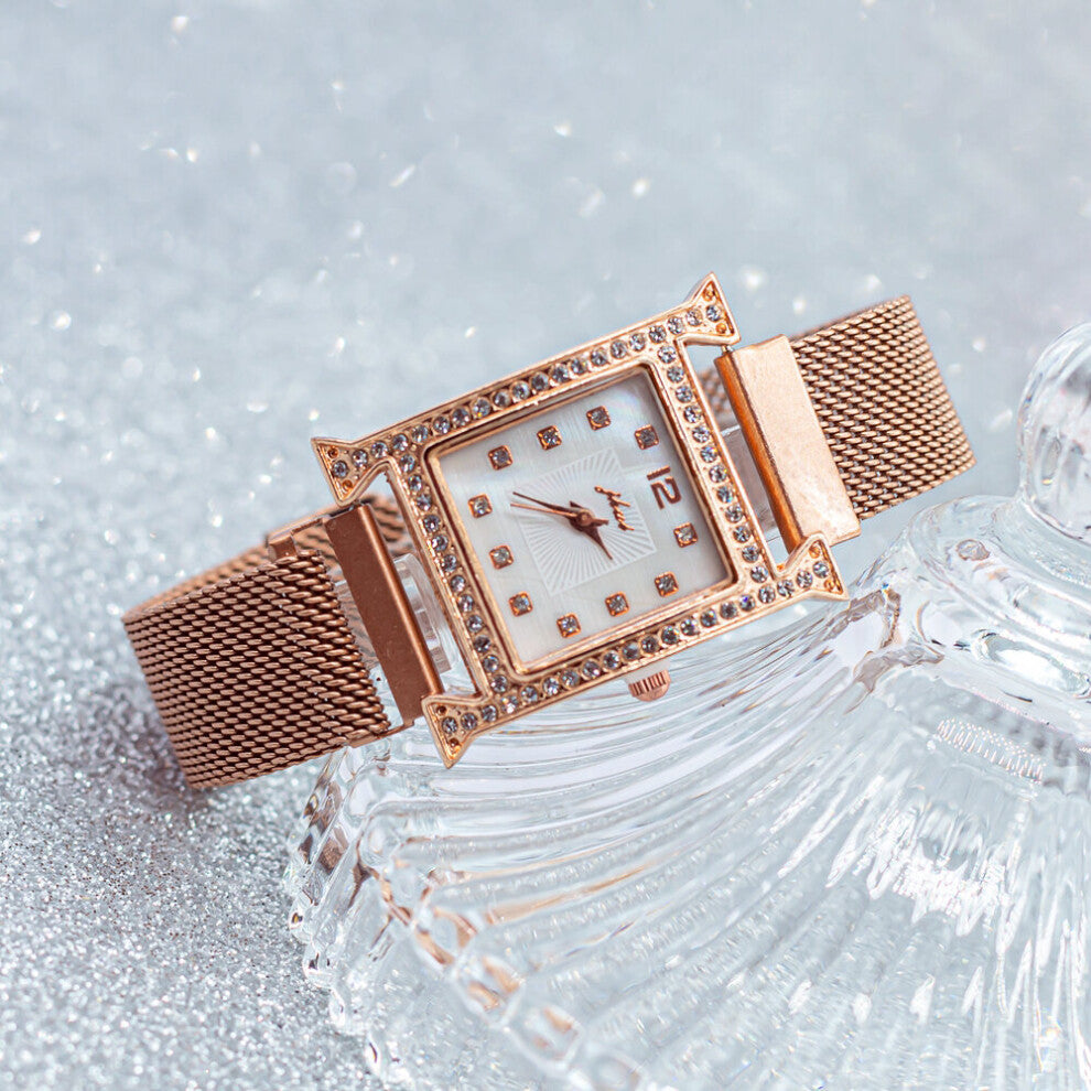 Rose Bracelet Watches For Women Starry Sky Square Dial Metal Belt Dress Quartz Wristwatch Clock Gift