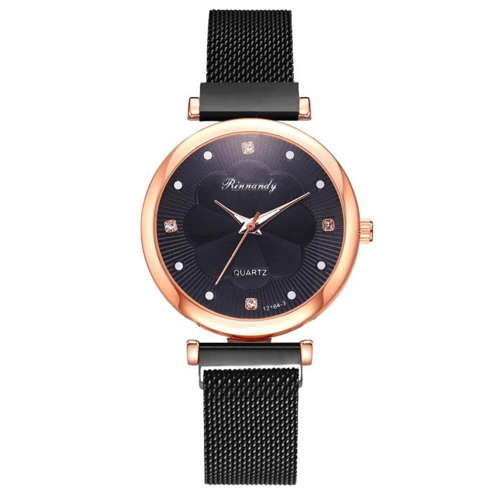 Alloy Mesh Strap Ladies Watch Flower Dial Quartz Watch 5 Piece Set Magnet Buckle Casual Female Watch Bracelet Watch