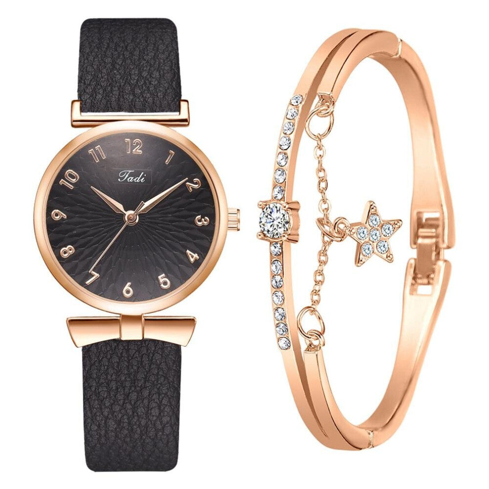 Women Watches Bracelet Set Flowers Ladies Bracelet Watch Casual Leather Quartz Wristwatch 2pcs Set Clock Relogio Feminino