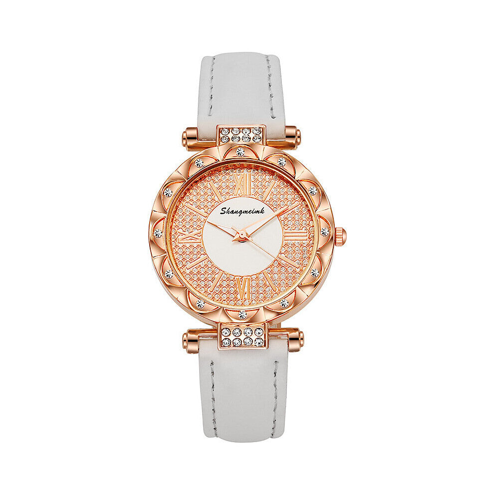 Women's Watch Female Quartz Watches Rhinestones Bracelet Watch Set Casual Leather Wristwatch Ladies Girls Clock