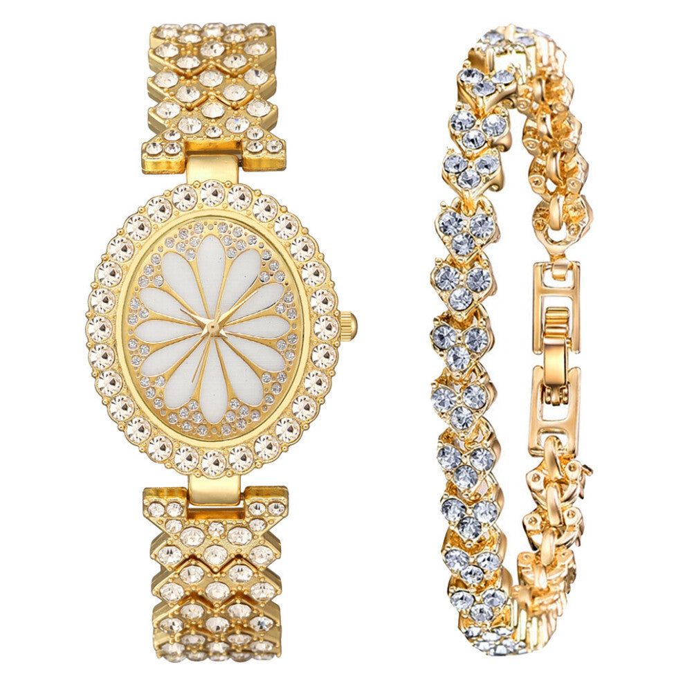 Women Rose Watch Ladies Quartz Diamond Wristwatch Female 2pcs Set Bracelet Watches Relogio Feminino
