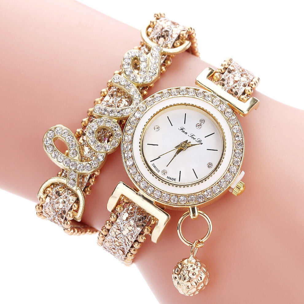Women Bracelet Watches Ladies Love Leather Strap Rhinestone Quartz Wrist Watch Quartz Watch relogio feminino