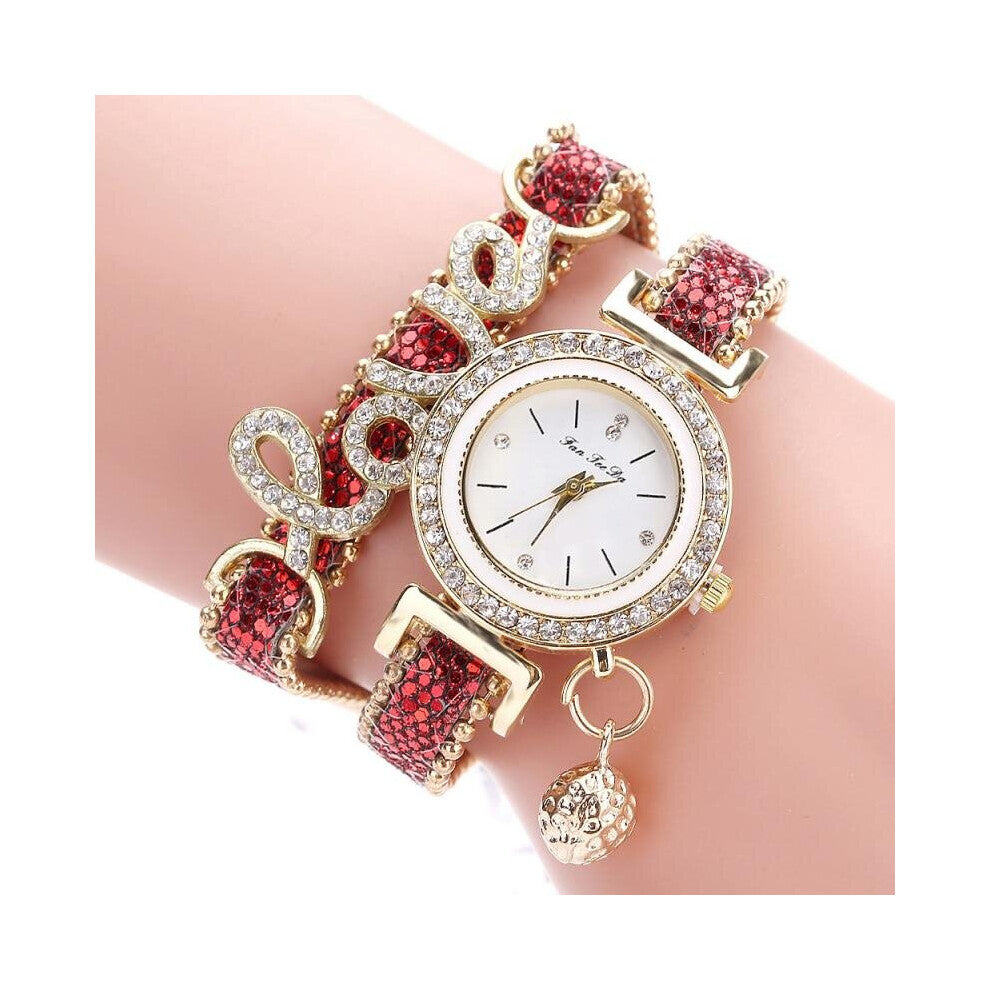 Women Bracelet Watches Crystal Alloy Bracelet Ladies Love Letter Band Wrist Watch Jewelry Quartz Watch