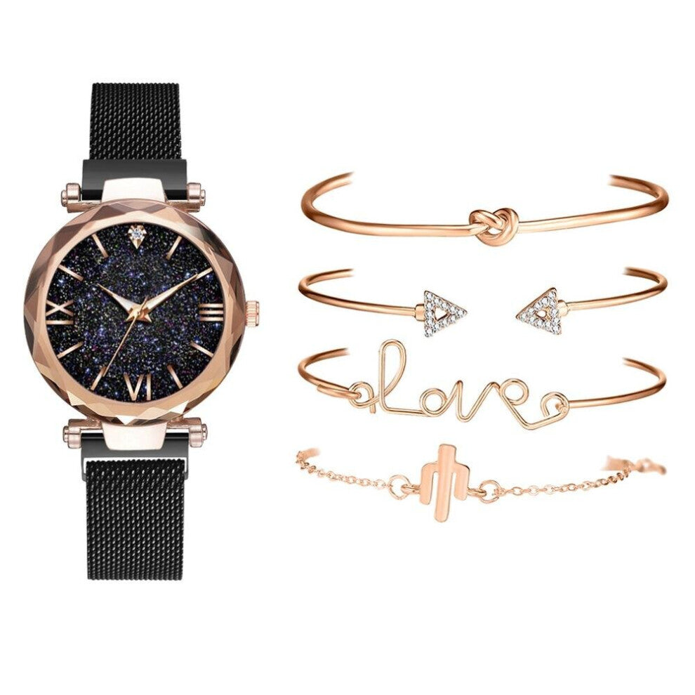 Bracelet Watch Set Women Watches Magnetic Starry Sky Female Clock Quartz Wristwatch Ladies Wrist Watch 5pcs Set
