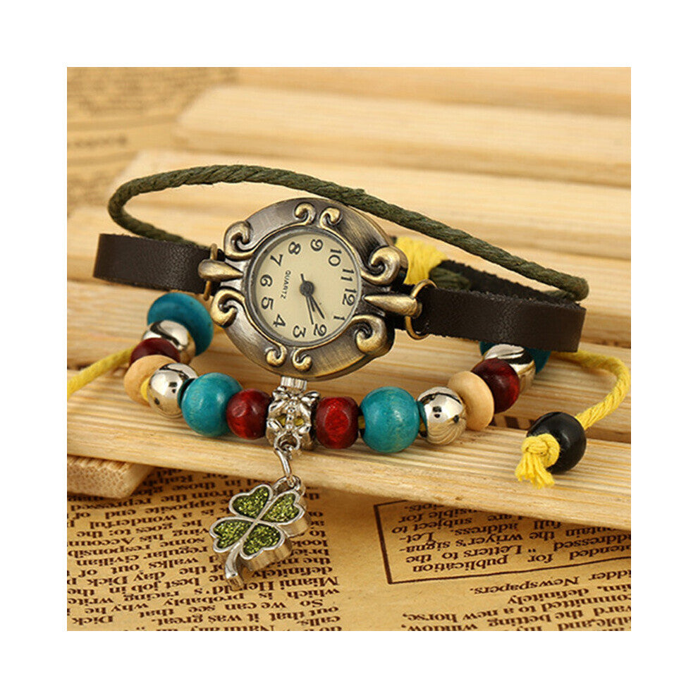 Selling Women Leather Bracelet Watch Women Dress Watches Flower Pendant Vintage Quartz Analog WristWatch
