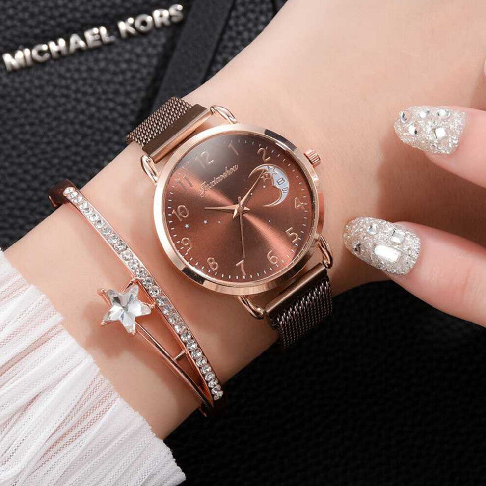 Women Watches Moon Numbers Dial Bracelet Watch Set Ladies Magnetic Quartz Wristwatch Female Dress Clock Relogio Feminino