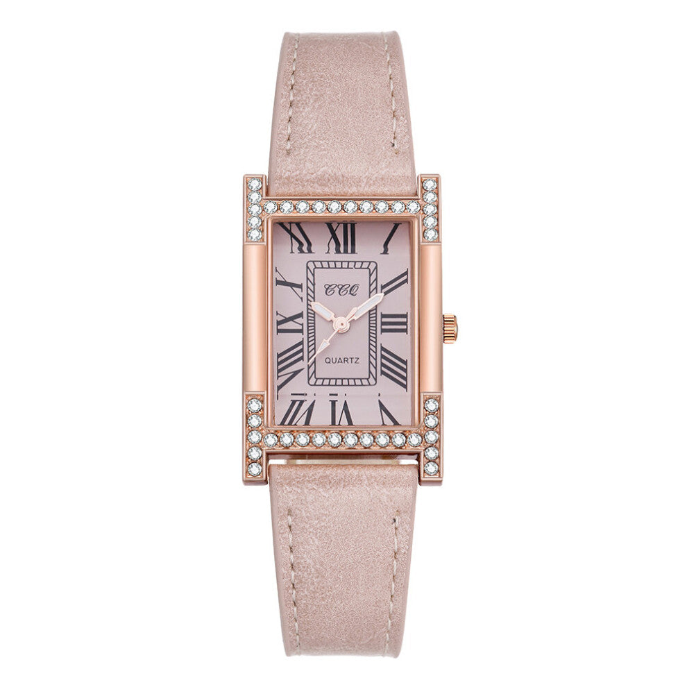 Rome Casual Female Square WristWatch Leather Rhinestone Ladies Clock Women Dress Quartz Crystal Watch Couples Bracelet Watches