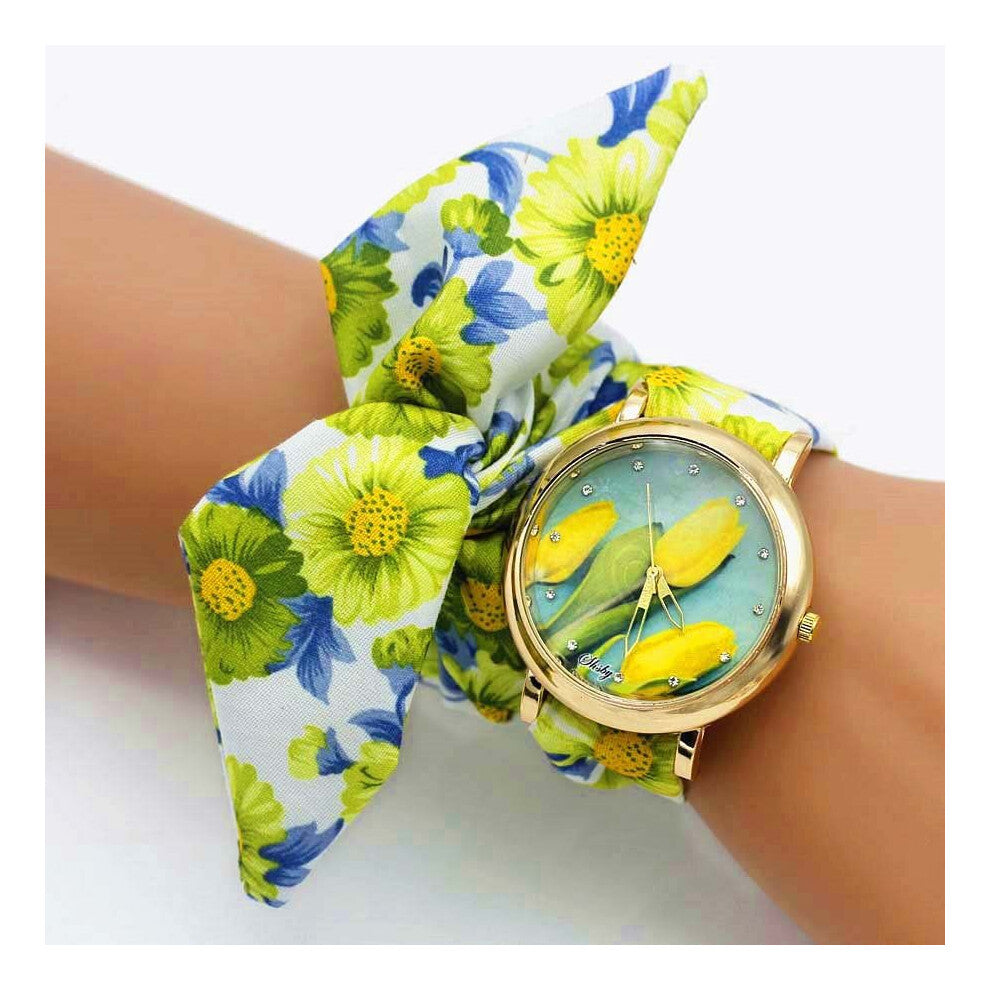 Shsby Flower Women Dress Watches Ladies Floral Cloth Quartz Wristwatch Sweet Girls Bracelet Watch Relogio Feminino