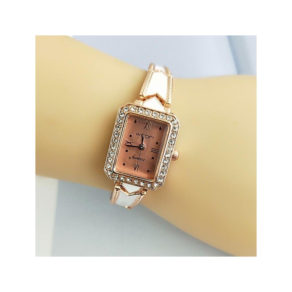 Style Rectangular Shape Women's Bracelet Watches With Stones Rose Wristwatches