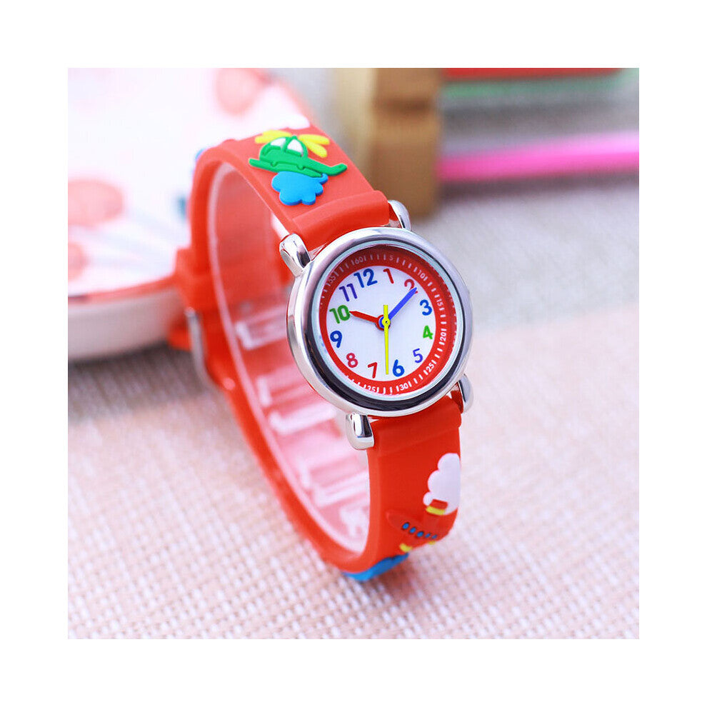 Chaoyada Children Little Kids Toys Watches Boys Girls Silicone Strap Plane Cartoon Watches Students Birthday