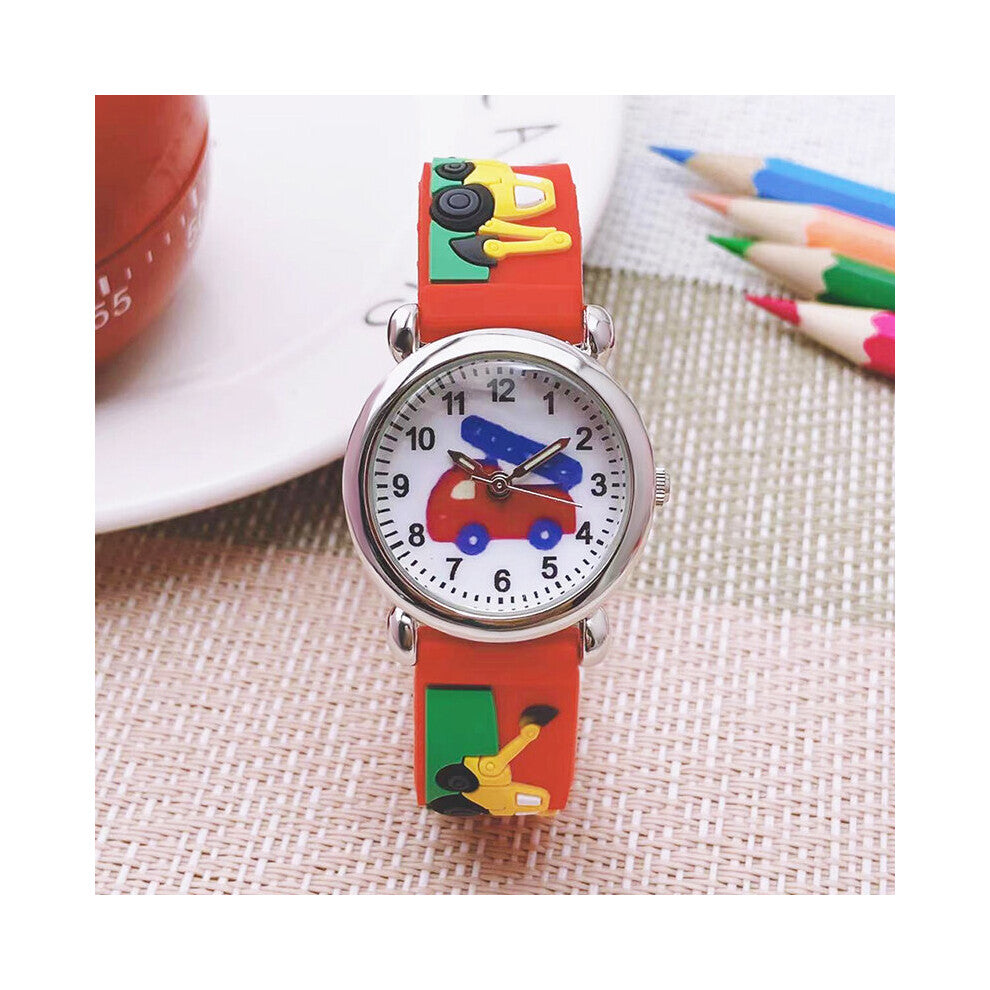 Chaoyada Children Boys Girls 3D Excavator Silicone Strap Wrist Watches Fire Car Face Little Kids Students Watches Cocks