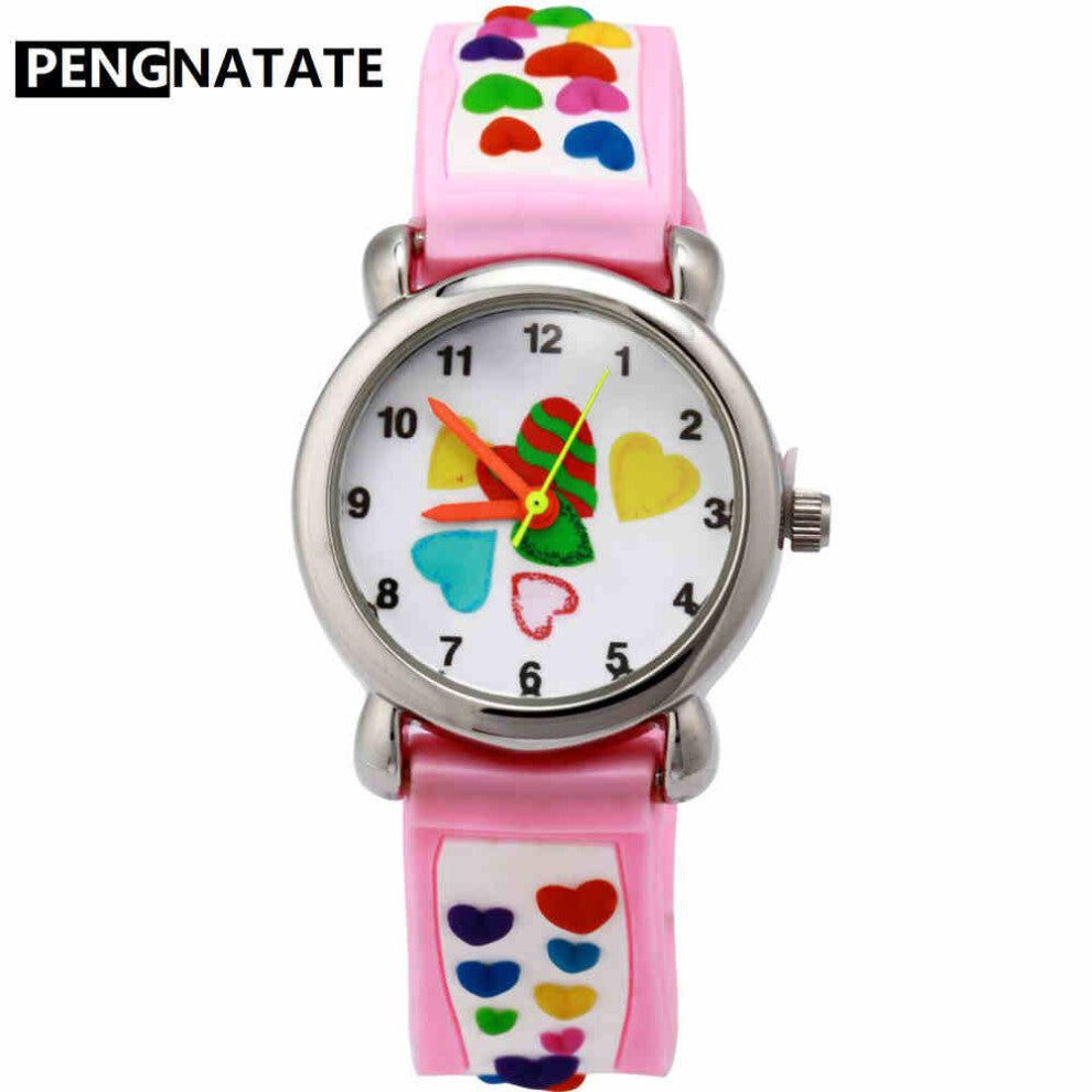 Girls Watch 3D Heart Strap Children Cartoon Watches Lovely Students Kids Gift Silicone Bracelet Wristwatches