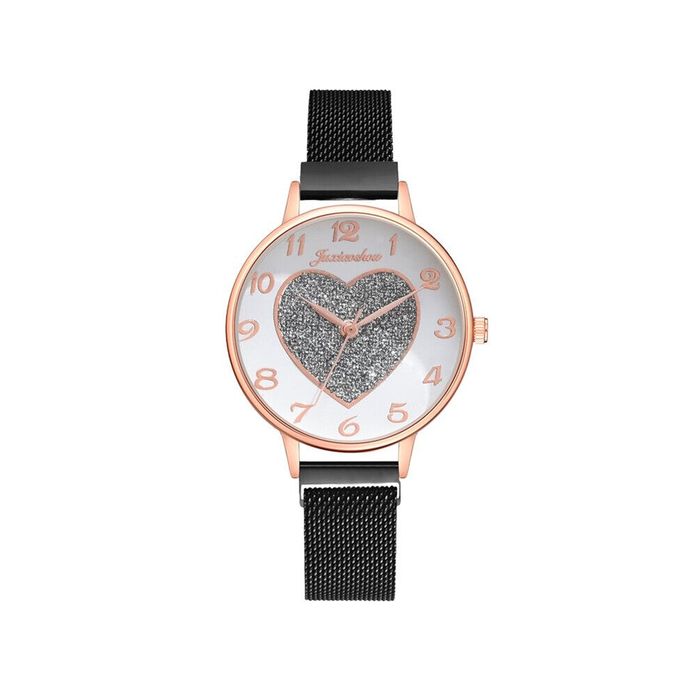 2 Stk-set Luxe Merk Vrouwen Horloges Liefde Magneet Horloge Gesp Mode Casual Vrouwelijke Horloge Romeinse Cijfer Eenvoudige