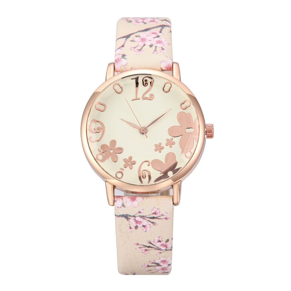 News Woman Watch Embossed Flowers Small Fresh Printed With Belt Watches Women Watch