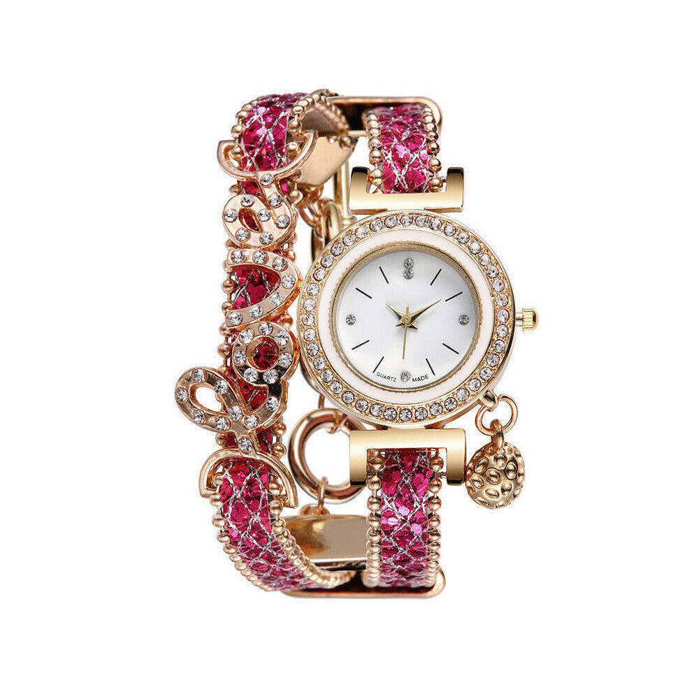 Women Bracelet Watches Rhinestone Quartz Wrist Watch Ladies Leather Strap Wrist Watches