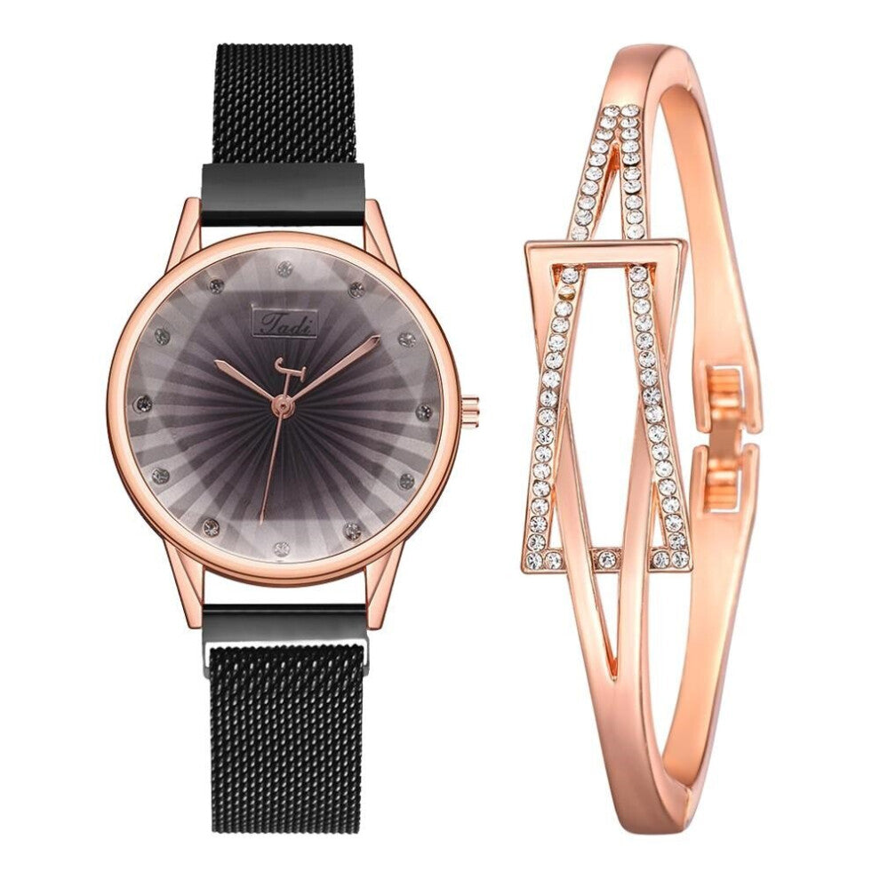 2pcs Set Women Watches Diamond Rose Ladies Wrist Watches Magnetic Women Bracelet Watch For Female Relogio Feminino