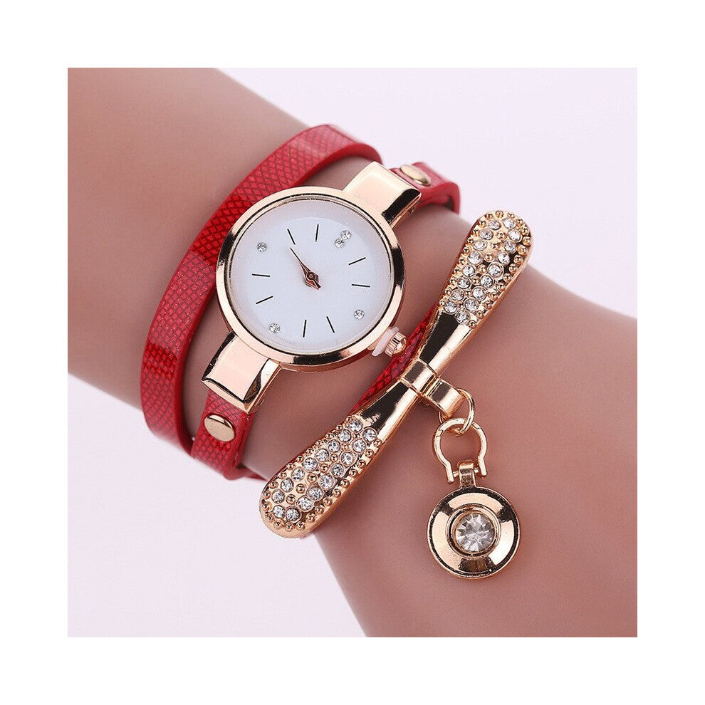 Casual Ladies Watch Bracelet Watch Women Leather Rhinestone Quartz Watch for Gift