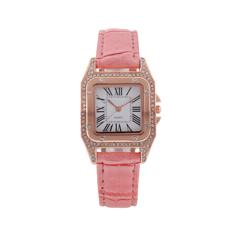 Zegarek Damski Women Diamond Watch Starry Square Dial Bracelet Watches Set Ladies Leather Band Quartz Wristwatch Female Clock