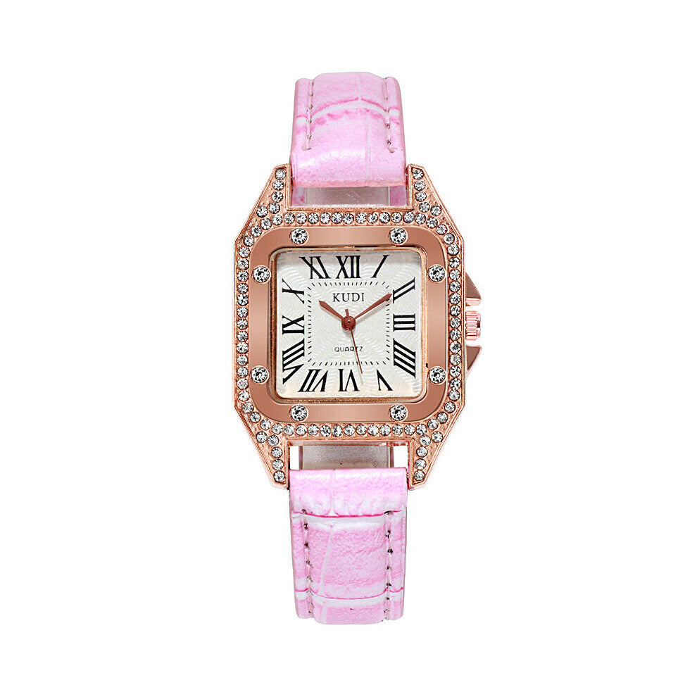 Women Diamond Watch Starry Square Dial Bracelet Watches Women Quartz Watch Easy To Read Arabic Numerals PU Leather Strap
