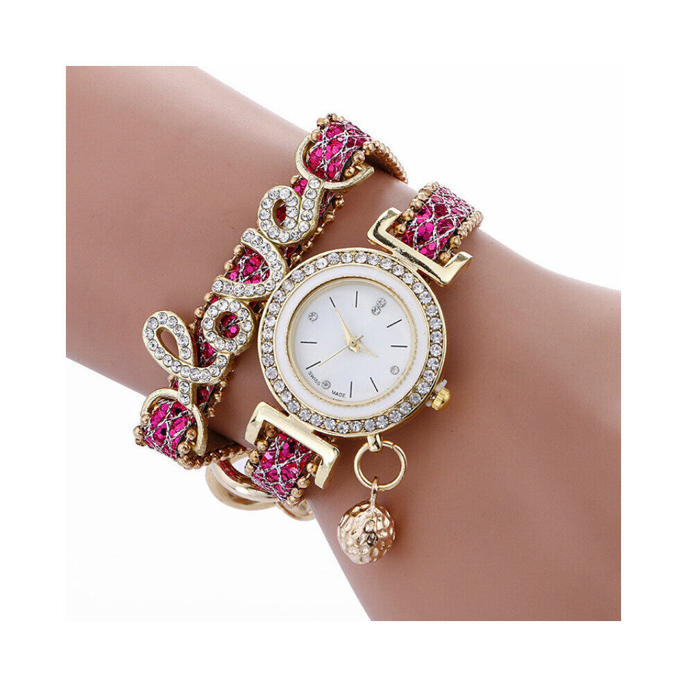 Top Women Bracelet Watches LOVE Letters 2 Layer PU Leather Strap Quartz Wristwatches Ladies Watch Relogio Feminino