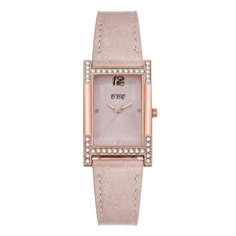 Couples Bracelet Watches Leather Rhinestone Ladies Clock Casual Female Square WristWatch Women Dress Quartz Crystal Watch