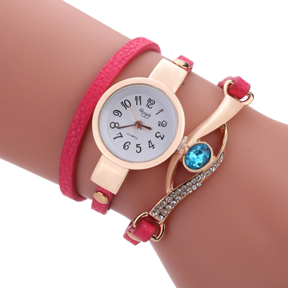 Newest Eye Gemstone Dress Watches Female Leather Bracelet Watch Multicolor Quartz Wristwatches For Women