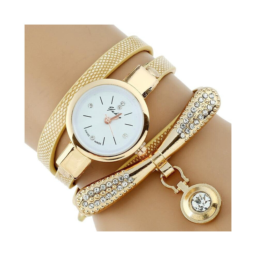 Gnova Platinum Women Rhinestone Bracelet Watch Pu Leather Ladies Quartz Casual Wristwatch