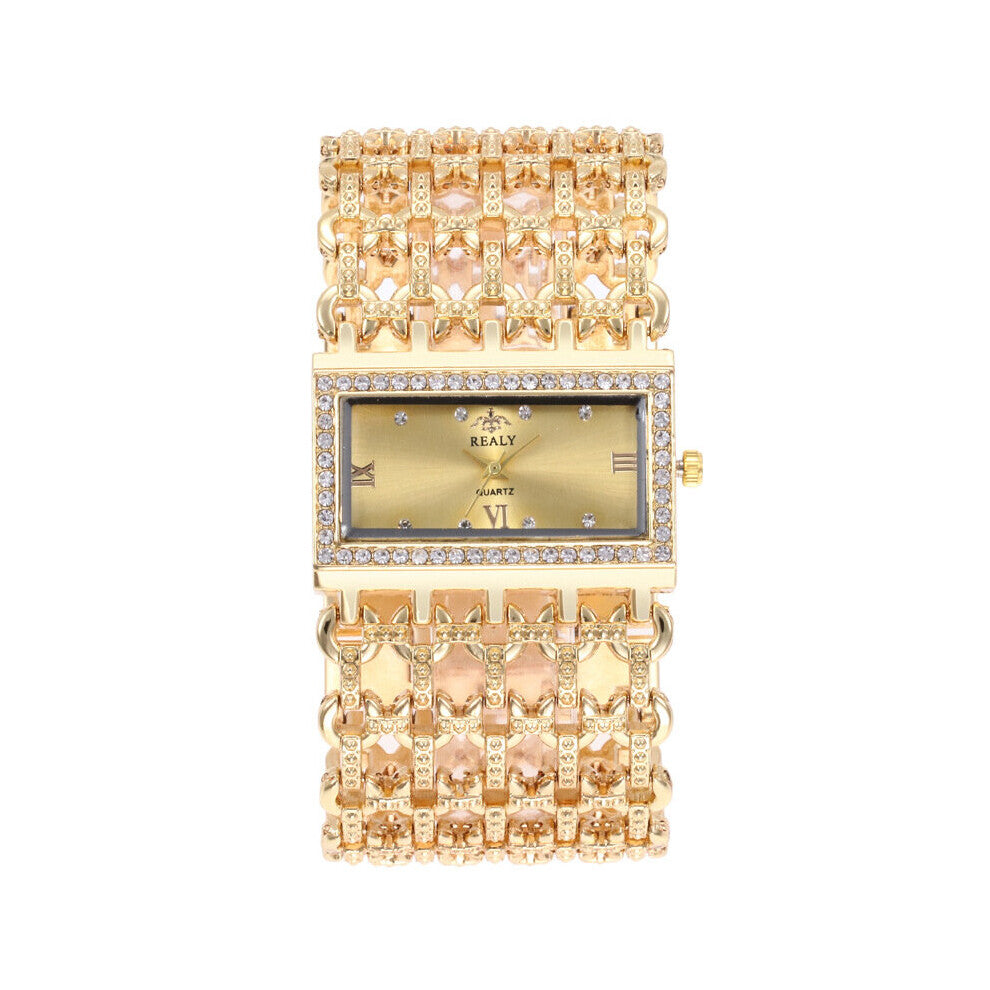 Women Golden Stainless Steel Bracelet Watch Ladies Hollow Strap Dress Watch Female Casual Clock Relogio