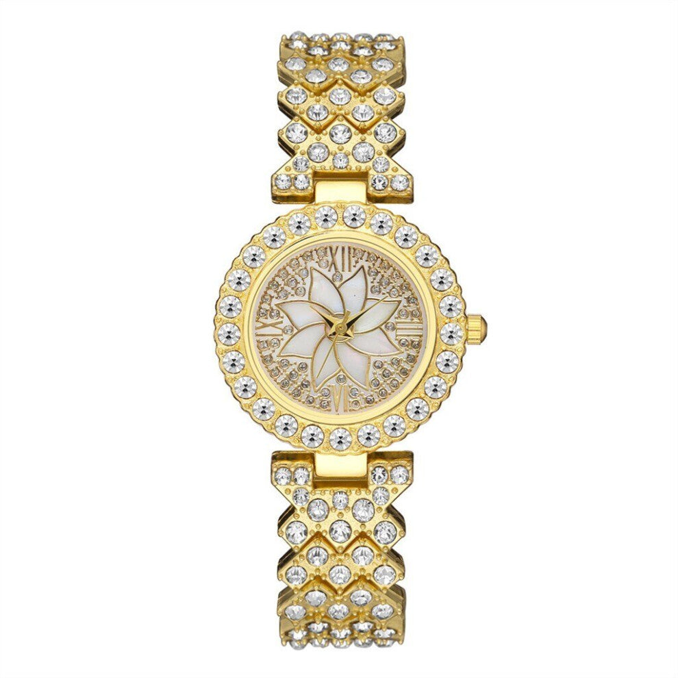 2022?Ladies Watch Casual Ladies Diamond Bracelet Watch Flower Scale Top Watch Set