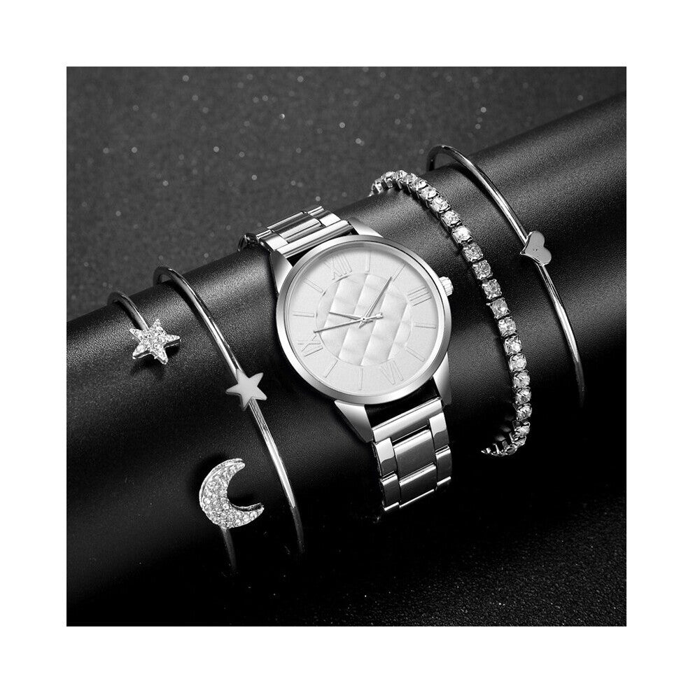 Womens dress Watches 5 pcs sets Hand Bracelets Stainless steel Business Bracelet Watch for ladies Gift wristwatch