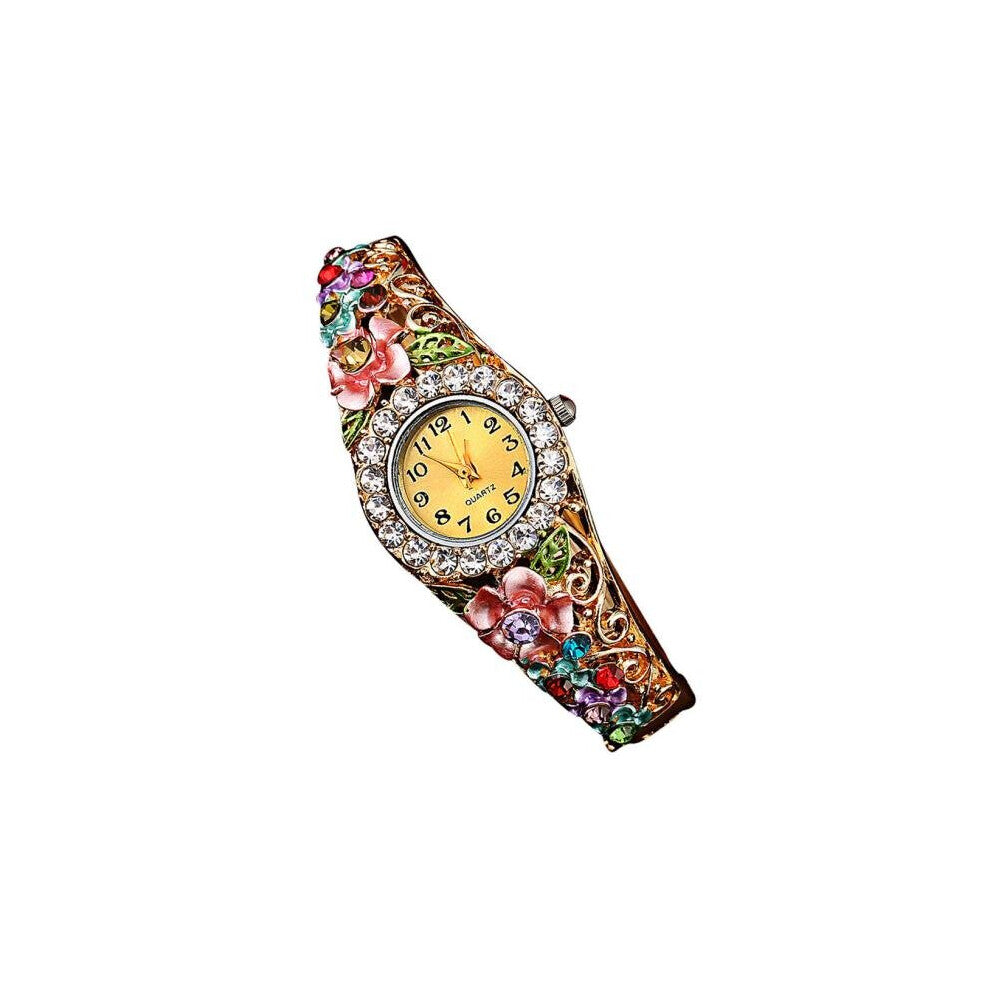 Watches For Women Alloy Belt Woman Watch With Flower Mini Round Dial Digital Women Watches Diamond Female Flower Bracelet Watch