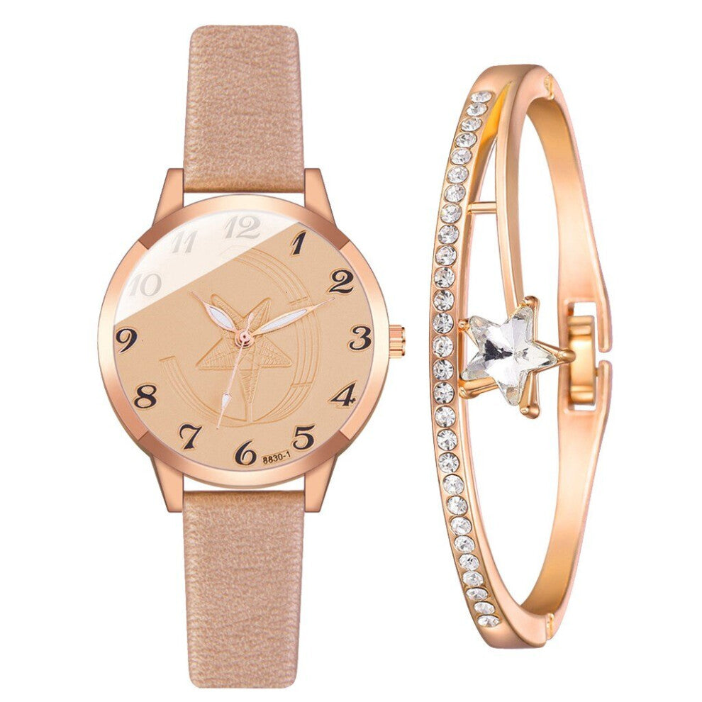 Gaiety 2PCS Female Bracelet Watch Set Cartoon Leather Crystal Women Ladies Wristwatch Watches Relogio Feminino Reloj