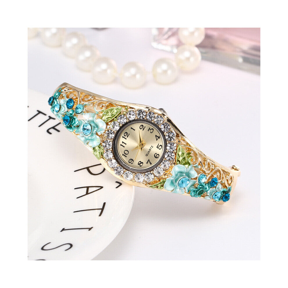 Chinese Dream Diamond Flower Bracelet Watch Women Craft Alloy Quartz Watches For Women relogio feminino